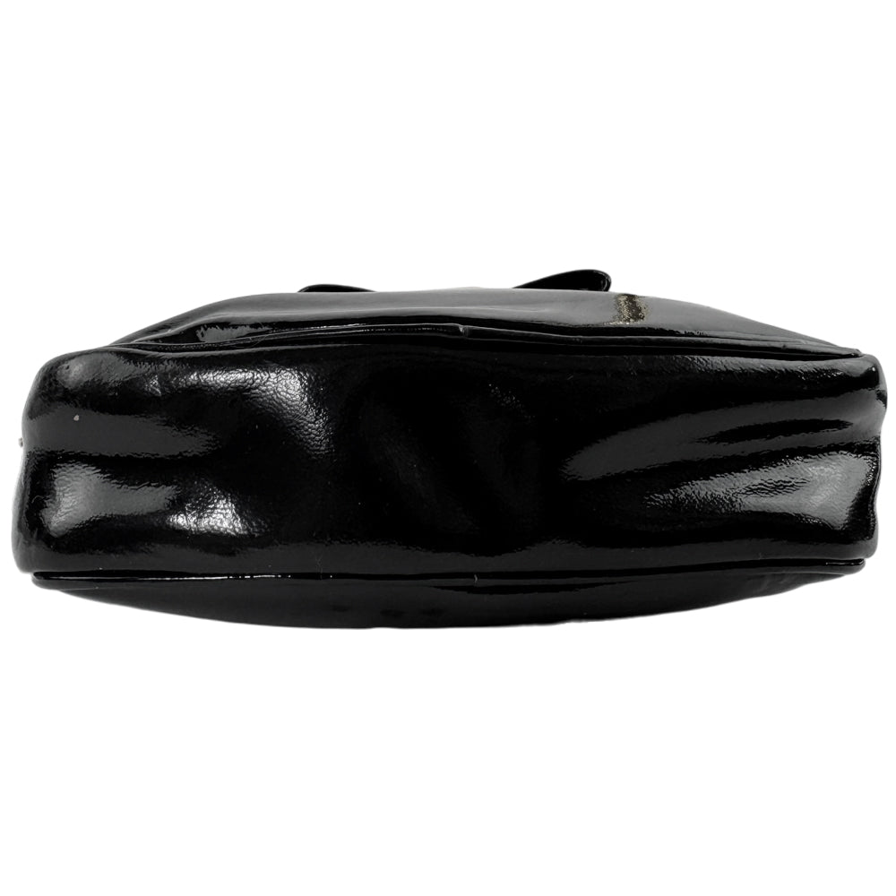 MIU MIU Black Patent Leather Bowtie Pouch Wristlet Clutch Bag LHQ1257