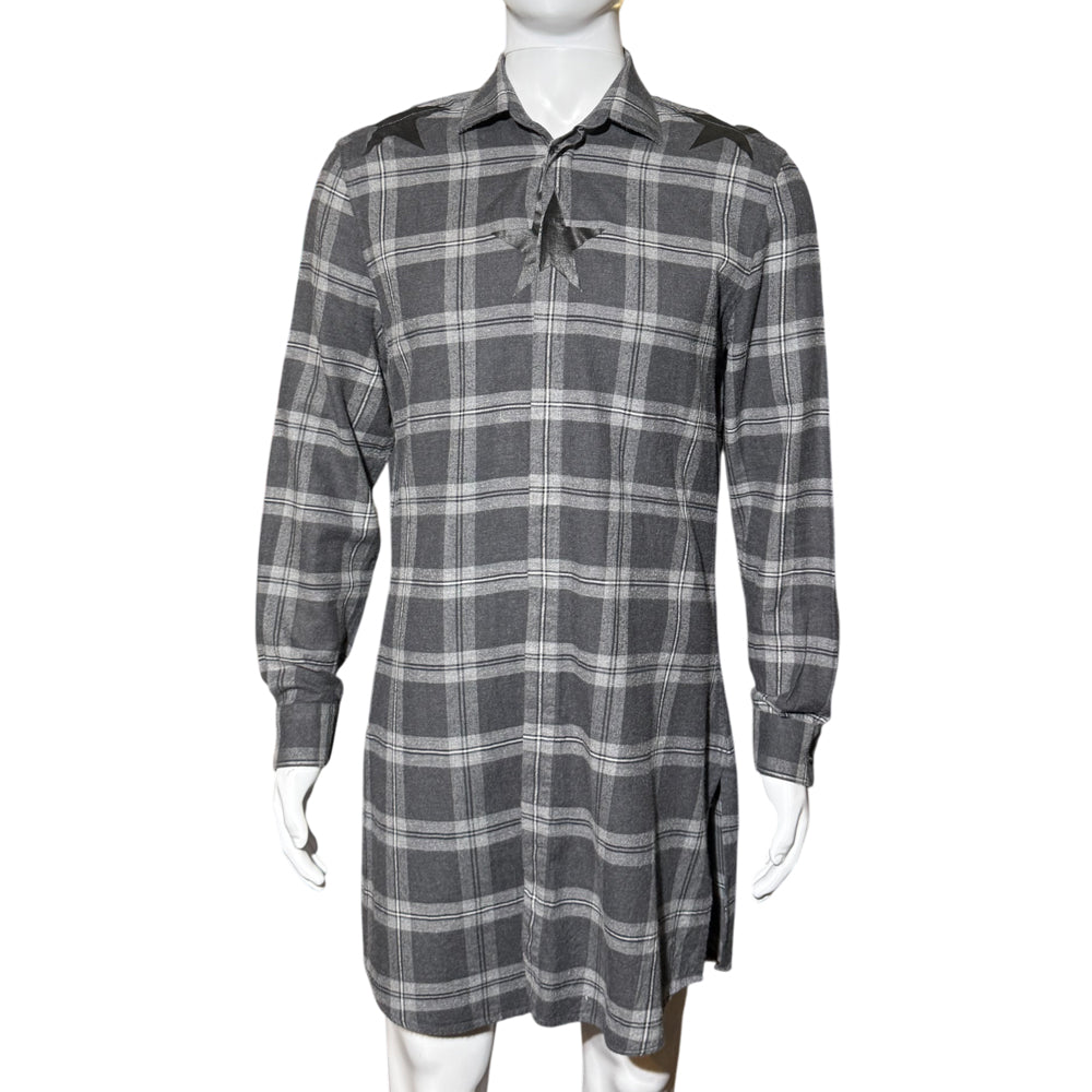 GIVENCHY Grey Long Sleeve Star Flannel Shirt Size 38 M LHQ1266