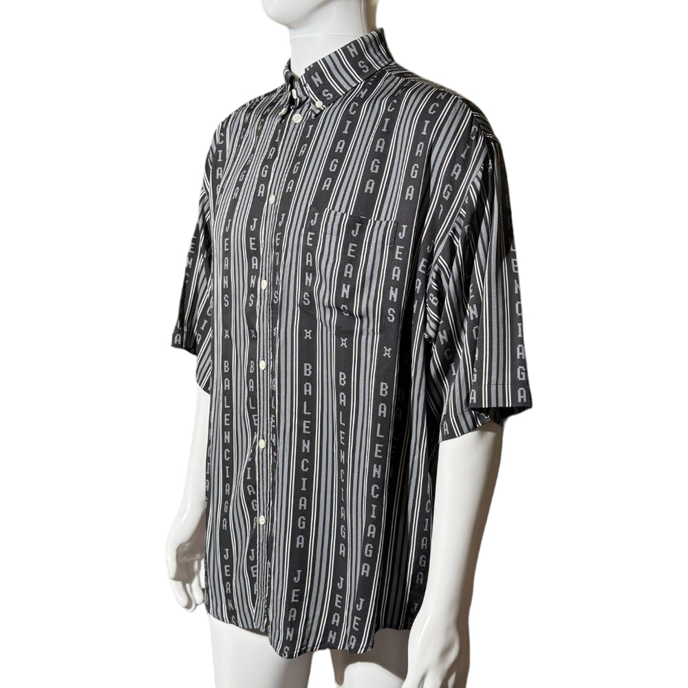 BALENCIAGA JEANS Black/Grey Short Sleeve Shirt Size 38 M LHQ1267