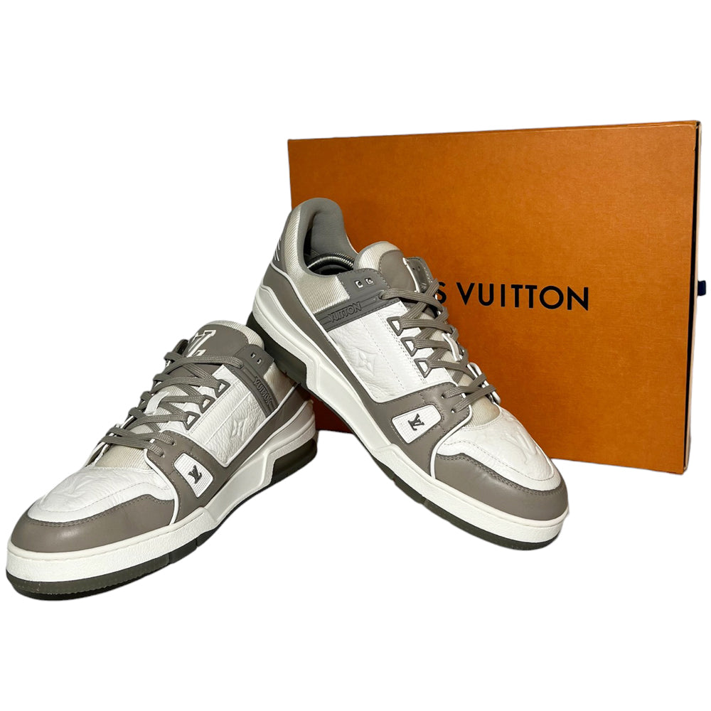 LOUIS VUITTON LV Sneakers Turnschuhe Weiß Grau Größe 9 UK LHQ127