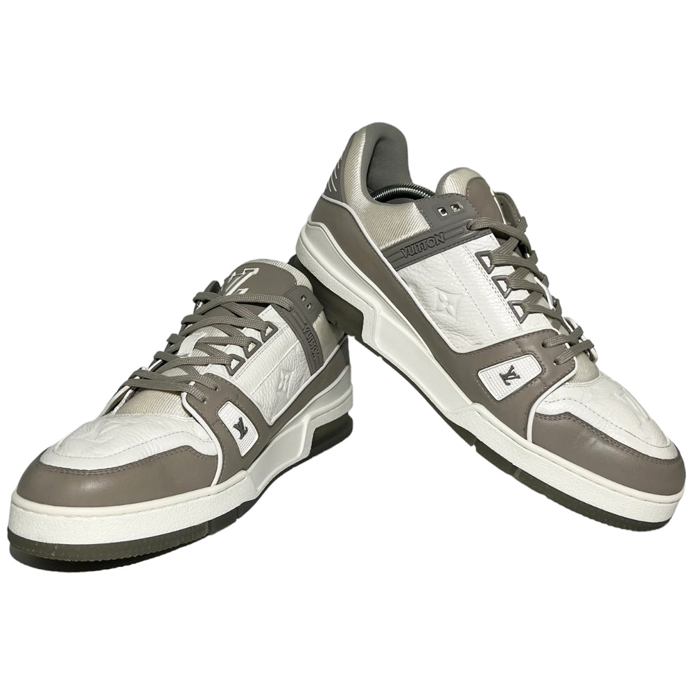 LOUIS VUITTON LV Sneakers Turnschuhe Weiß Grau Größe 9 UK LHQ127