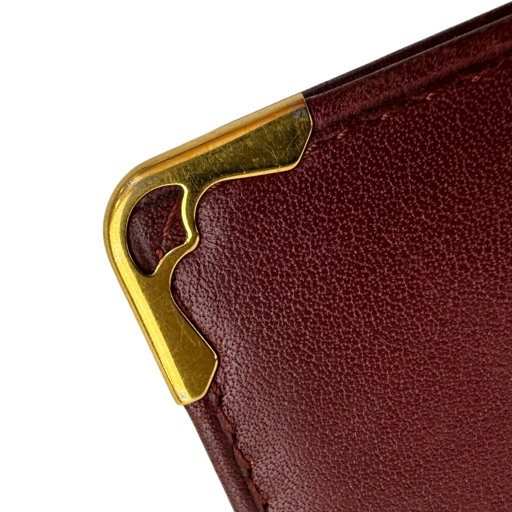 CARTIER Must Line Leather Bifold ID Holder Wallet Purse Bordeaux LHQ1289