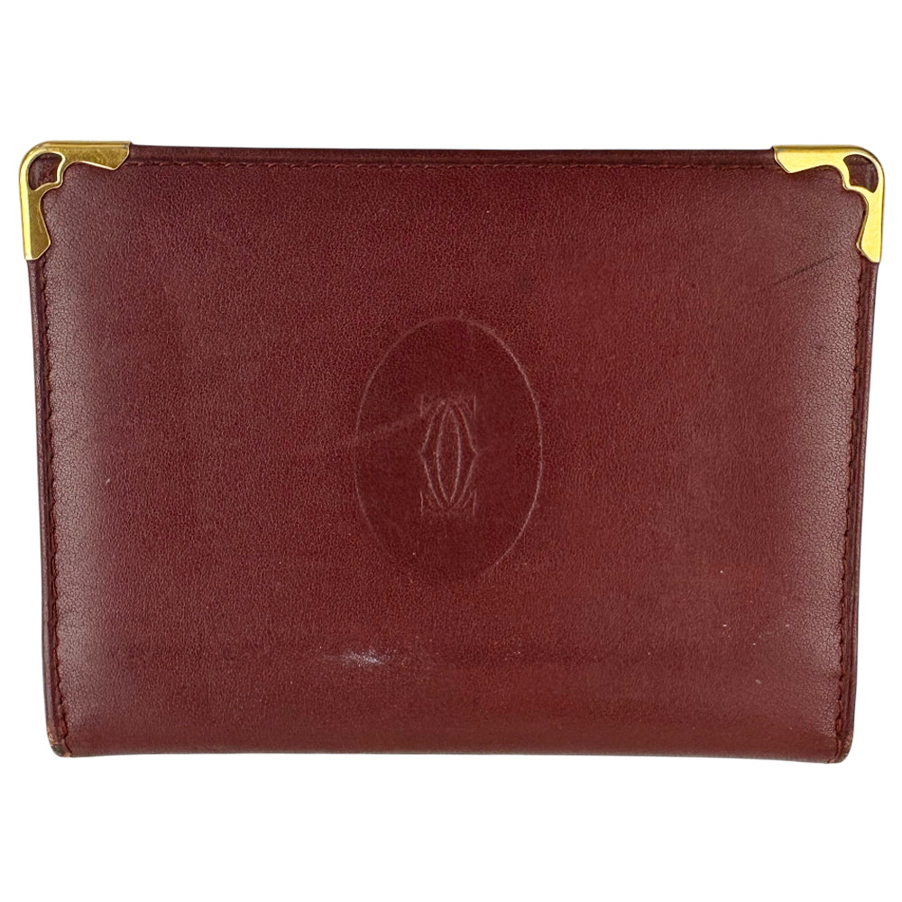 CARTIER Must Line Leather Bifold ID Holder Wallet Purse Bordeaux LHQ1289
