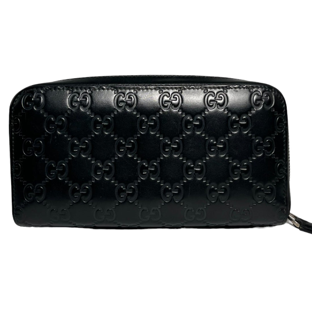 GUCCI Guccisima Black Leather Zipper Long Purse LHQ129