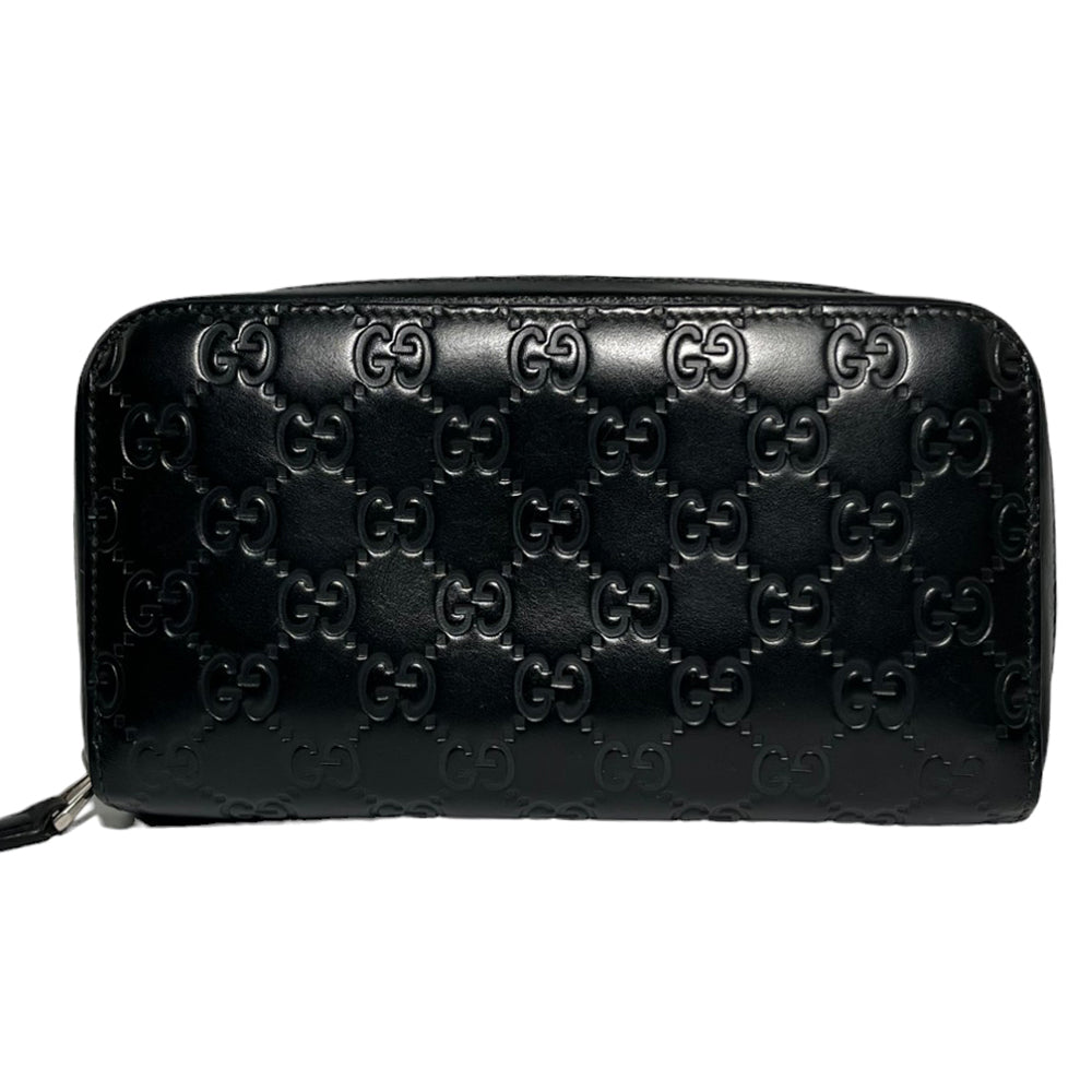 GUCCI Guccisima Black Leather Zipper Long Purse LHQ129