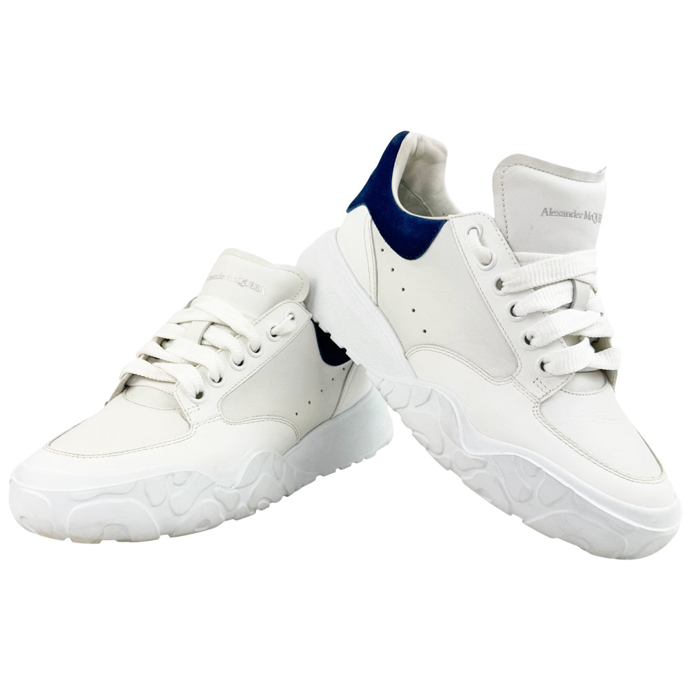 ALEXANDER McQUEEN White Leather Blue Suede Court Trainers Size 6 LHQ1300