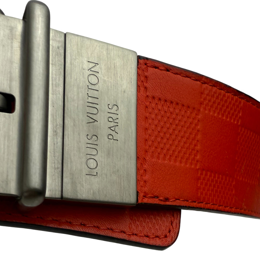 LOUIS VUITTON Infini Leather Damier Reversible Orange/Grey Belt Size 36" LHQ1304