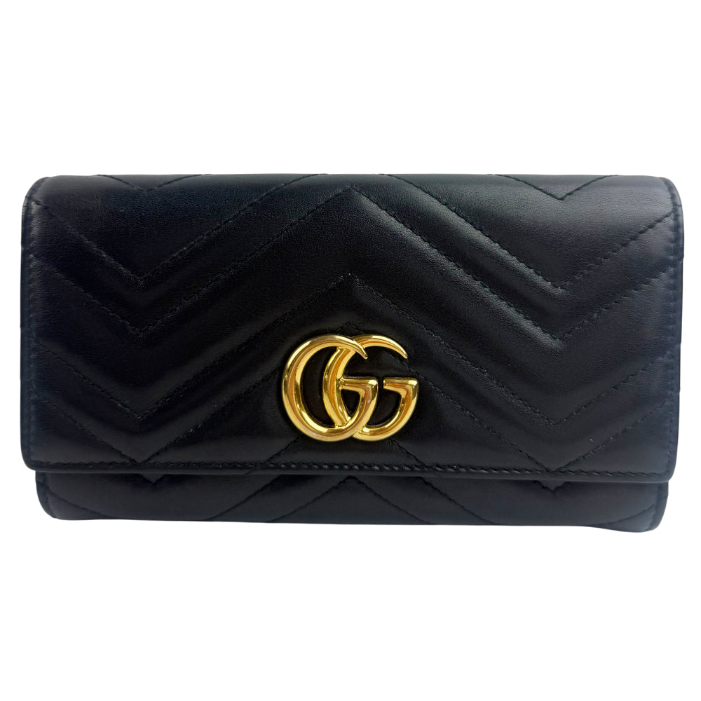 GUCCI Marmont Chevron Black Leather Purse LHQ1312