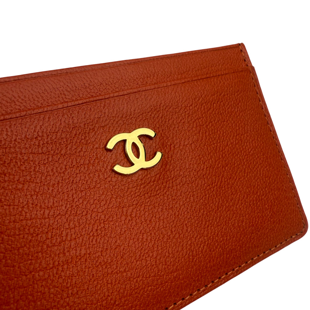 CHANEL Orange Leather Card Holder With Box LHQ1320