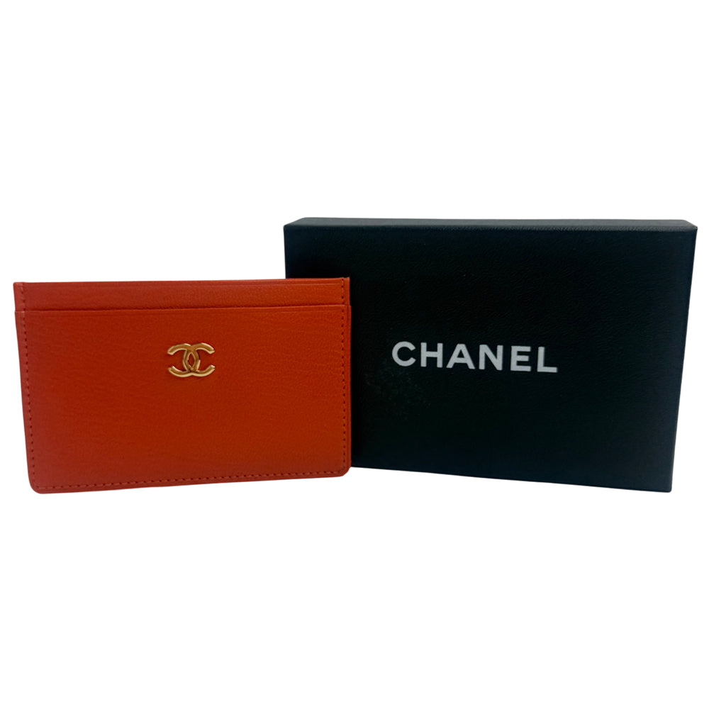 CHANEL Orange Leather Card Holder With Box LHQ1320