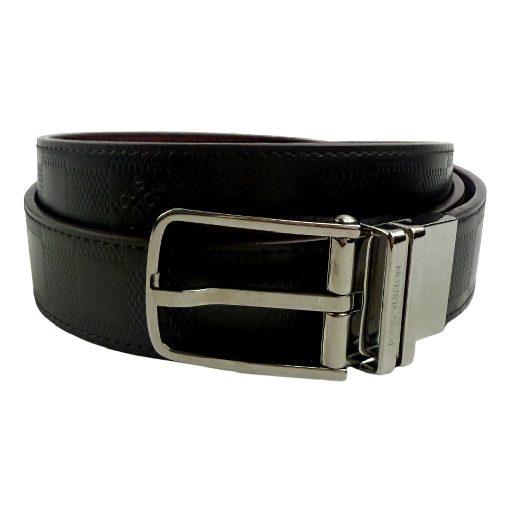 LOUIS VUITTON Damier Graphite Brown Leather Belt Size 42" LHQ1335