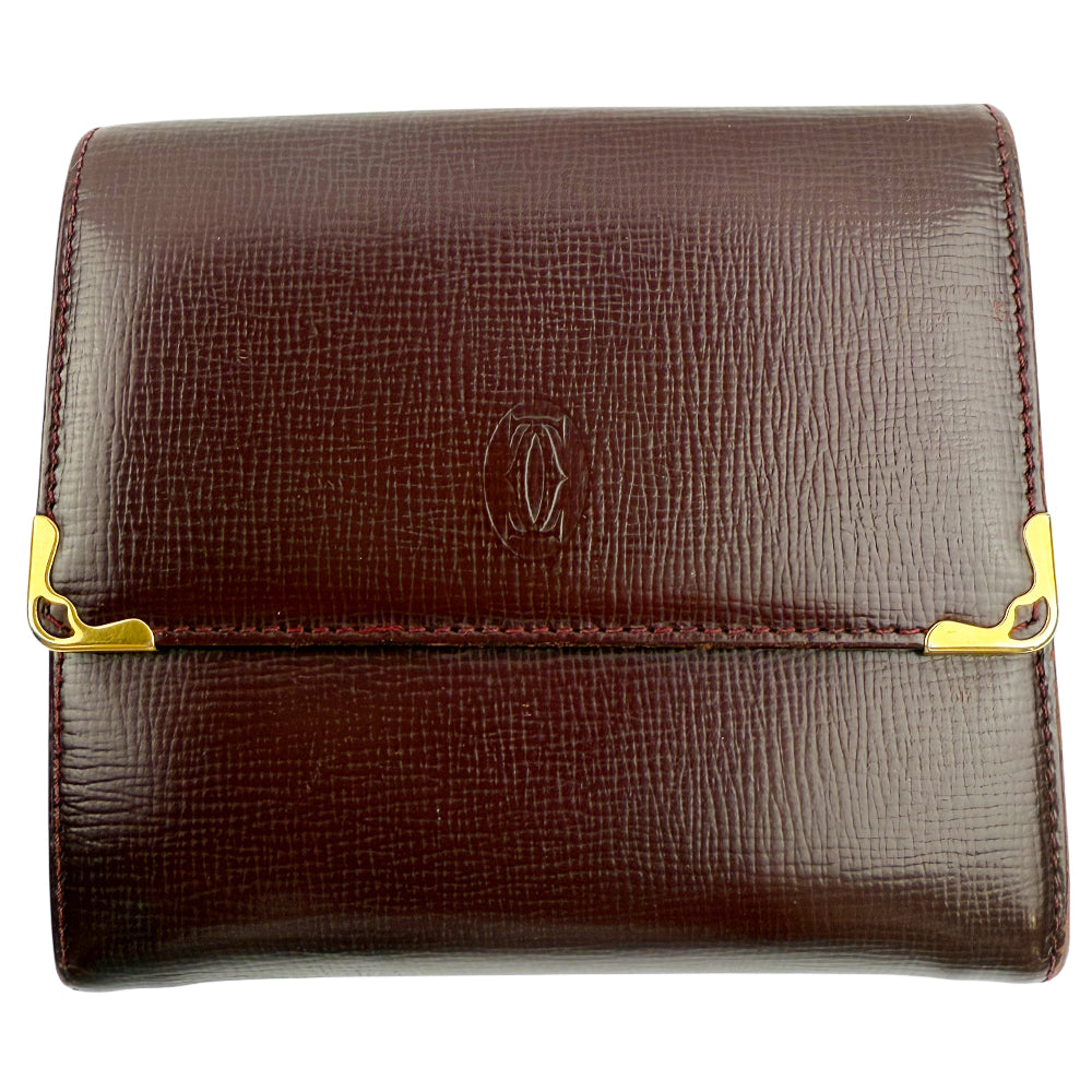 CARTIER Must Line Leather BiFold Wallet Purse Bordeaux LHQ1346