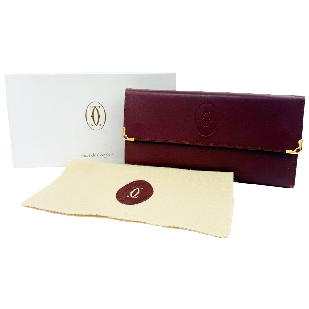 CARTIER Must Line Leather Long Purse Bordeaux LHQ1351