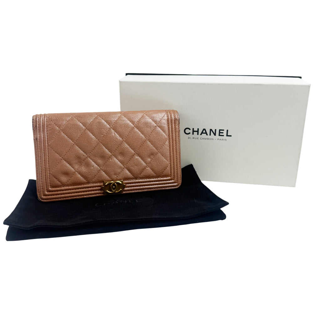 CHANEL Matelasse Rose Gold Boy Long Purse LHQ1353