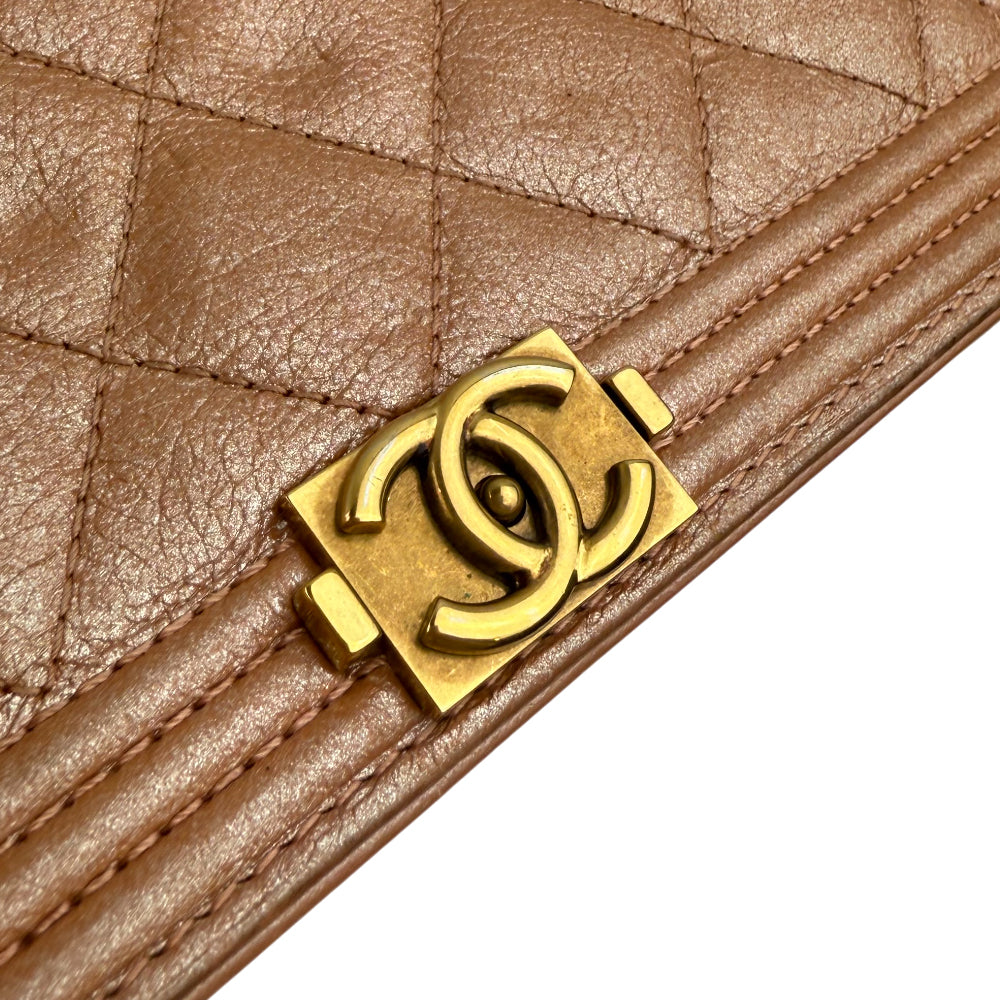 CHANEL Matelasse Rose Gold Boy Long Purse LHQ1353