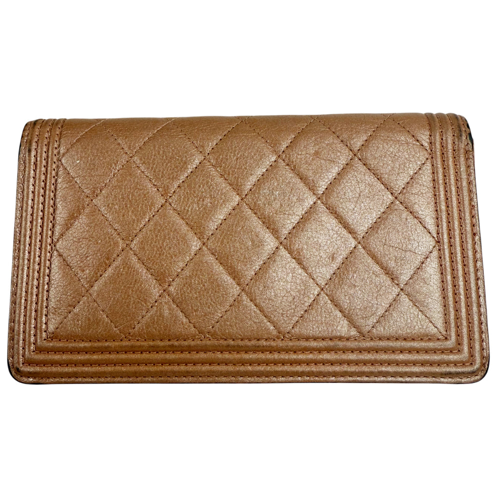 CHANEL Matelasse Rose Gold Boy Long Purse LHQ1353