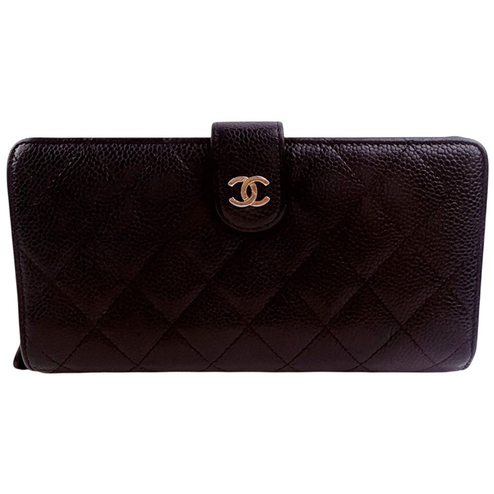 LHQ1354 CHANEL Caviar Leather Black Long Zippy Purse LHQ1354
