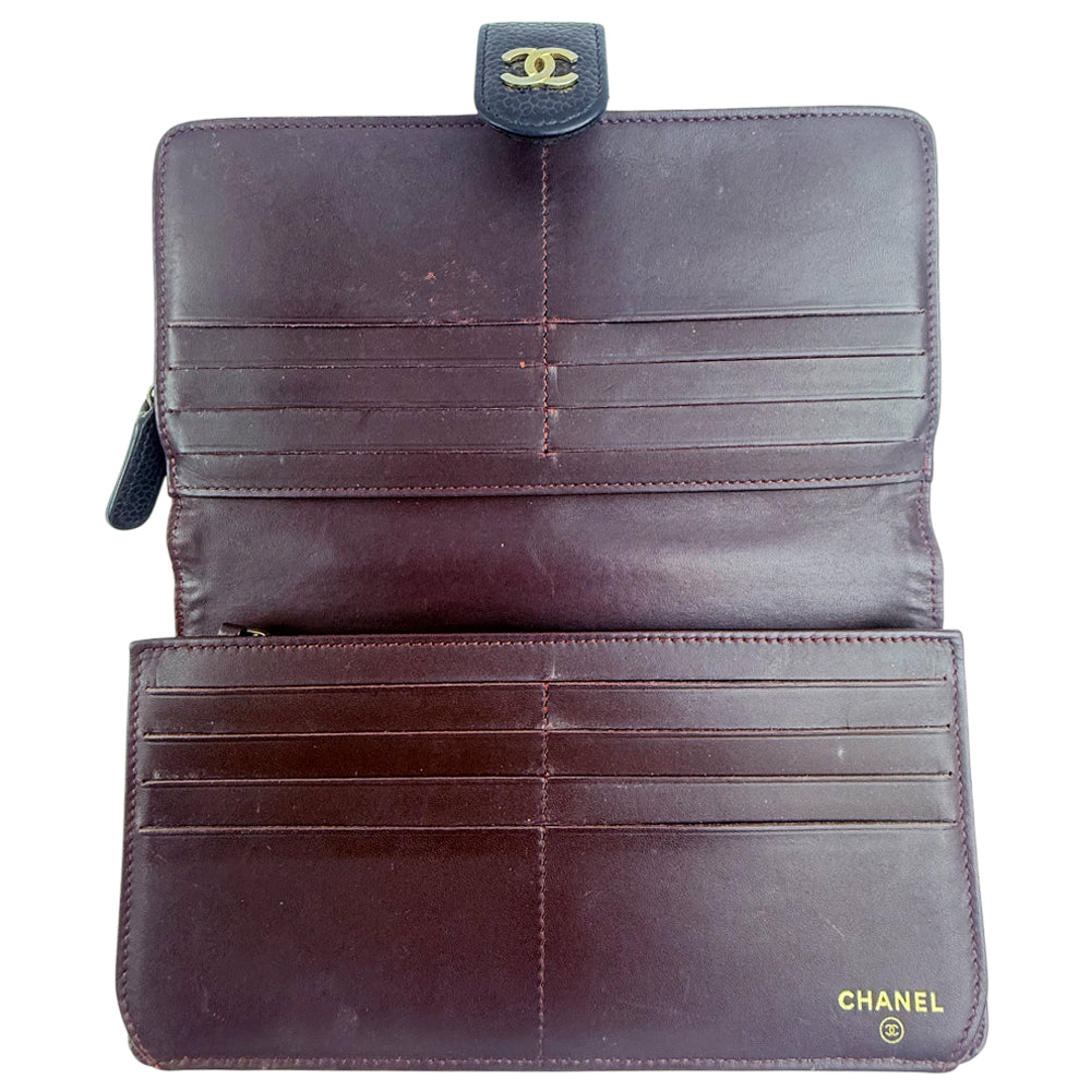 LHQ1354 CHANEL Caviar Leather Black Long Zippy Purse LHQ1354