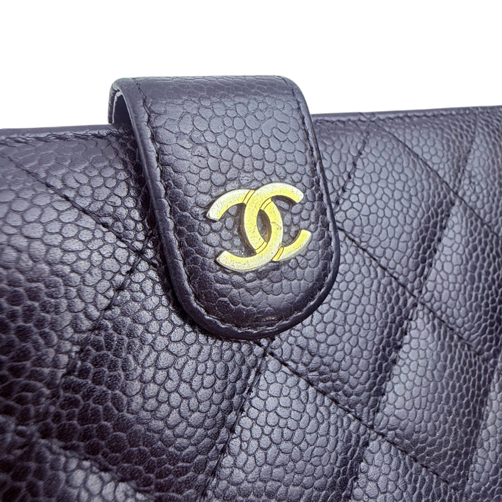 LHQ1354 CHANEL Caviar Leather Black Long Zippy Purse LHQ1354