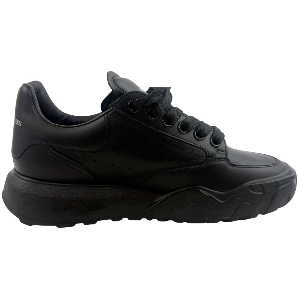 ALEXANDER McQUEEN Black Leather Court Trainers Size 6 LHQ1360