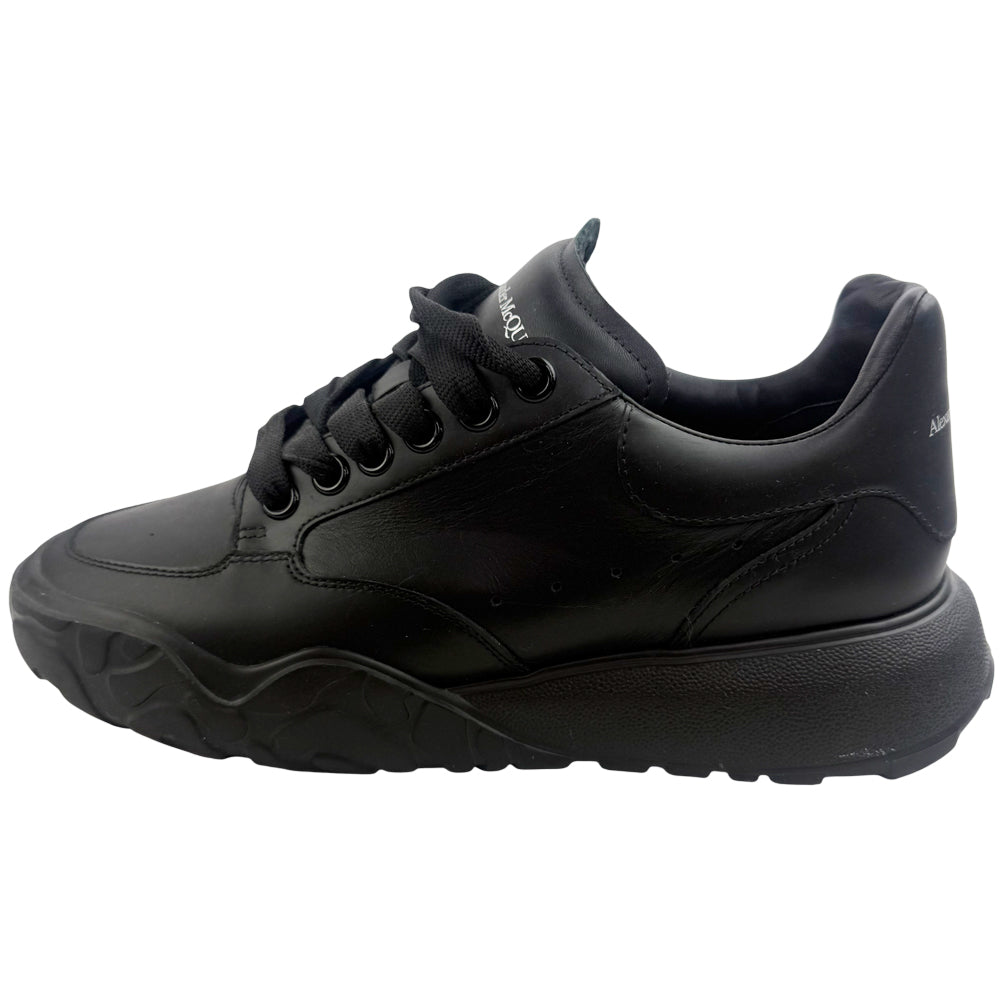 ALEXANDER McQUEEN Black Leather Court Trainers Size 6 LHQ1360