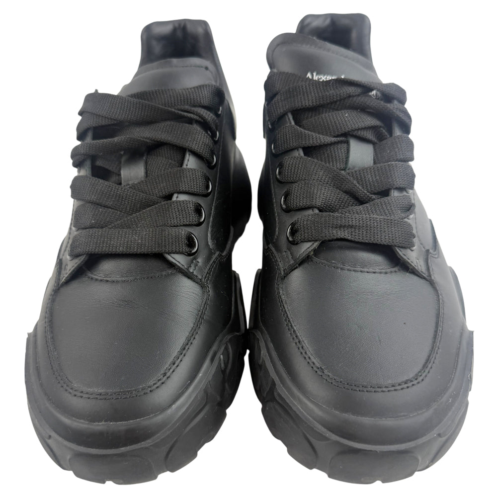 ALEXANDER McQUEEN Black Leather Court Trainers Size 6 LHQ1360