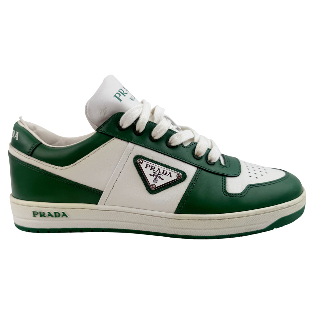 PRADA Downtown White & Green Leather Trainers Size 6 LHQ1363