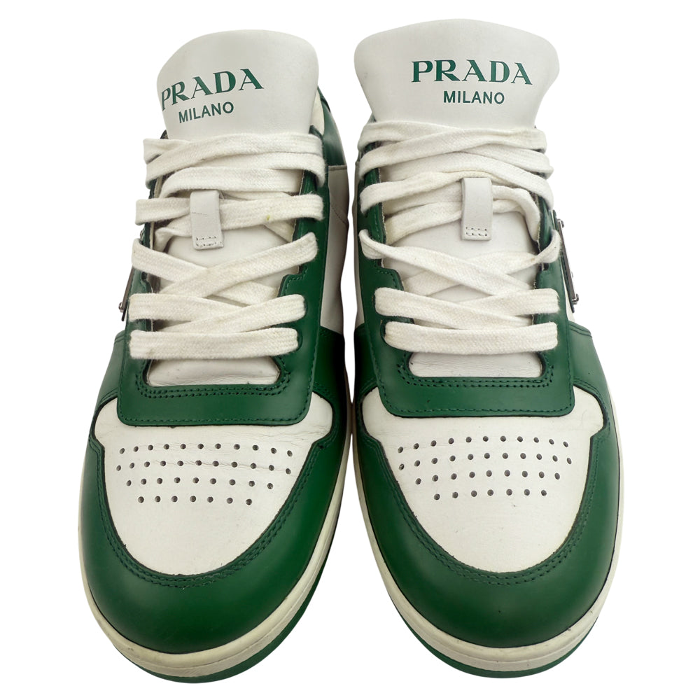PRADA Downtown White & Green Leather Trainers Size 6 LHQ1363
