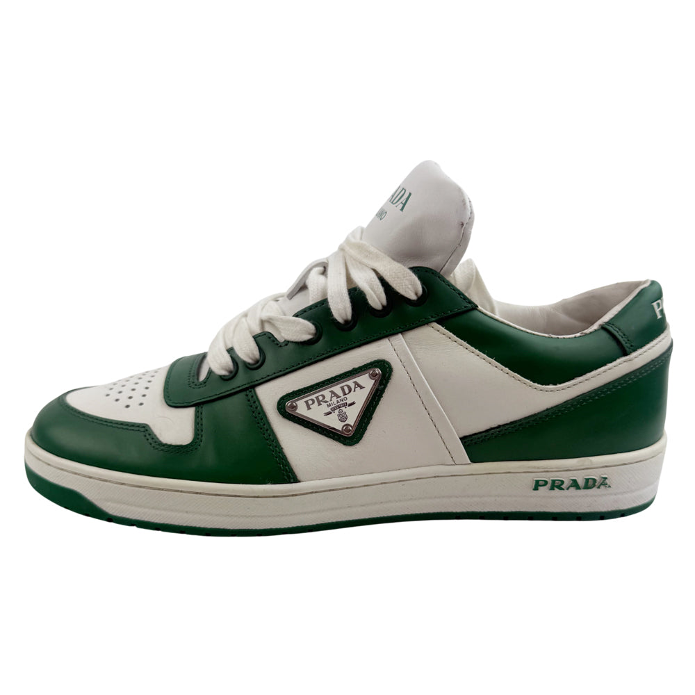 PRADA Downtown White & Green Leather Trainers Size 6 LHQ1363