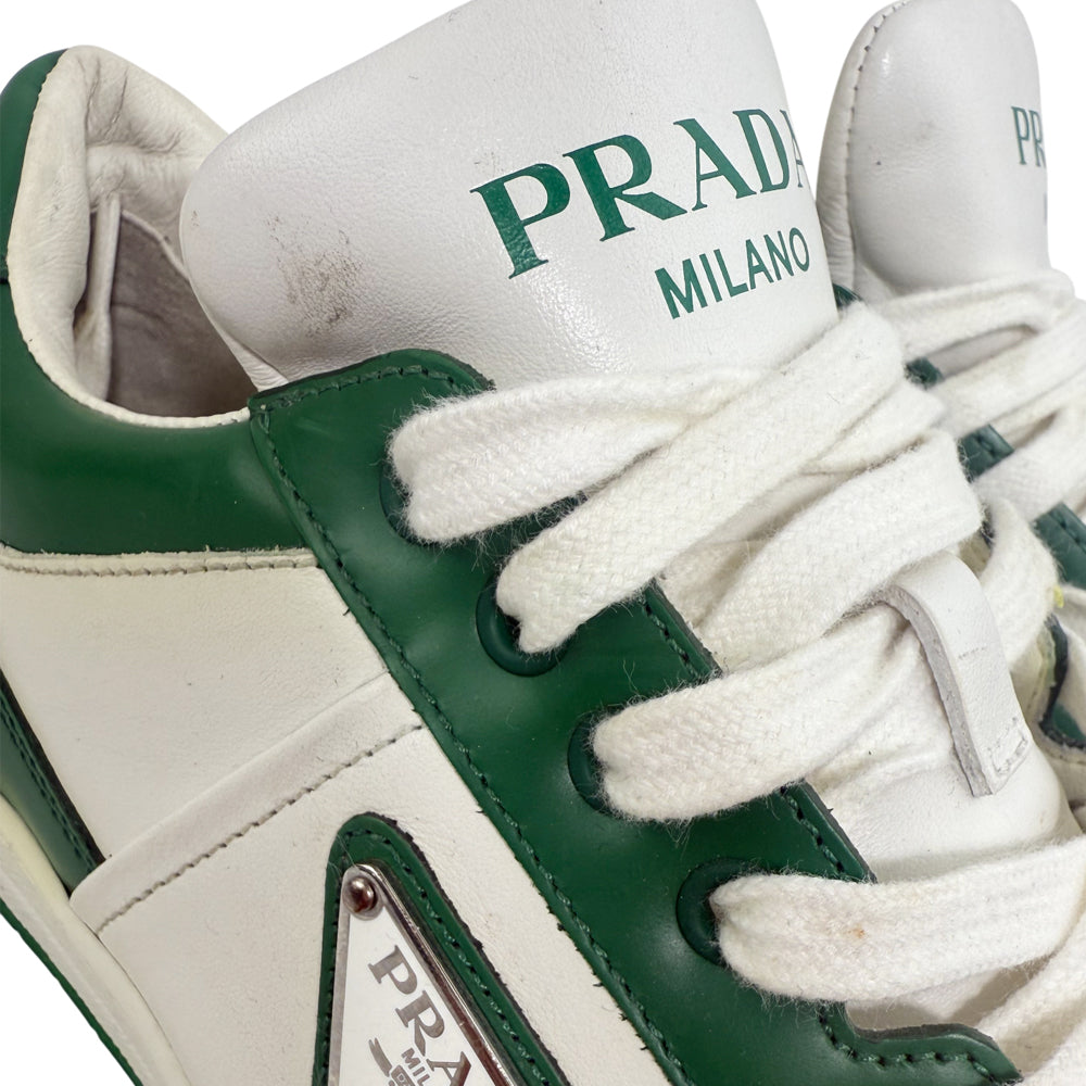PRADA Downtown White & Green Leather Trainers Size 6 LHQ1363