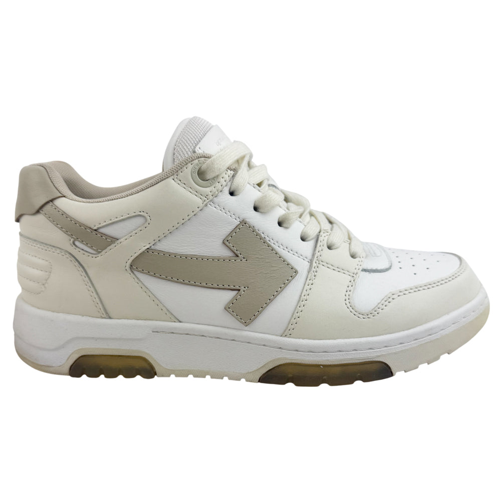 OFF WHITE Out Of Office Cream & Beige Leather Trainers Size 7 LHQ1370