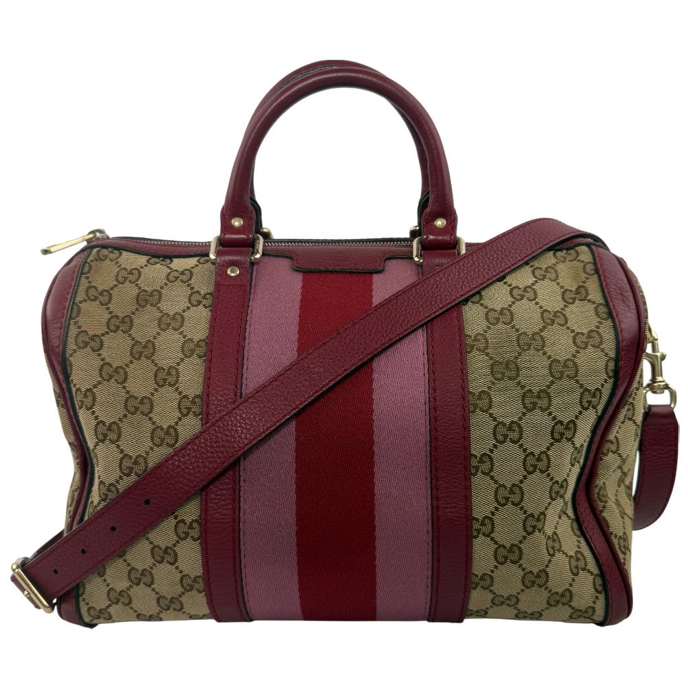 GUCCI Sherry Line GG Supreme Pink Boston Shoulder Bag With Strap LHQ1405