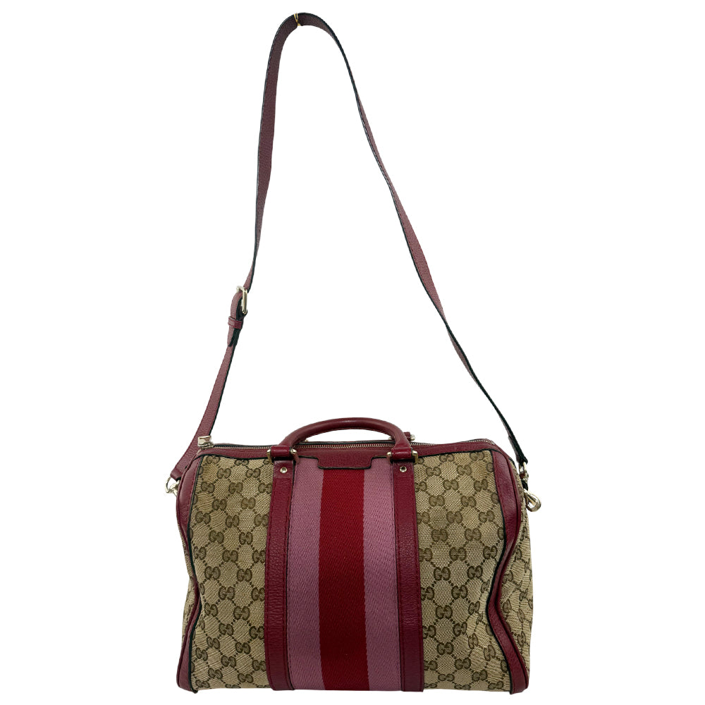 GUCCI Sherry Line GG Supreme Pink Boston Shoulder Bag With Strap LHQ1405