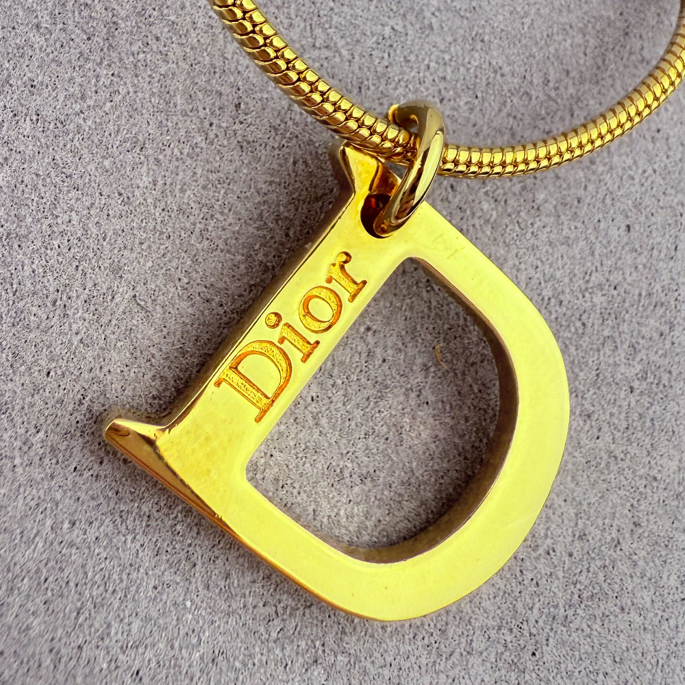 CHRISTIAN DIOR D Gold Necklace LHQ1407