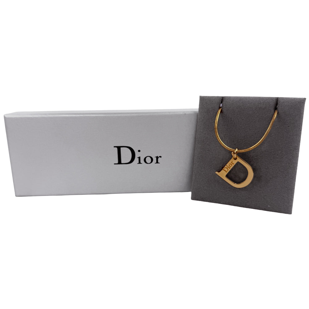 CHRISTIAN DIOR D Gold Necklace LHQ1407