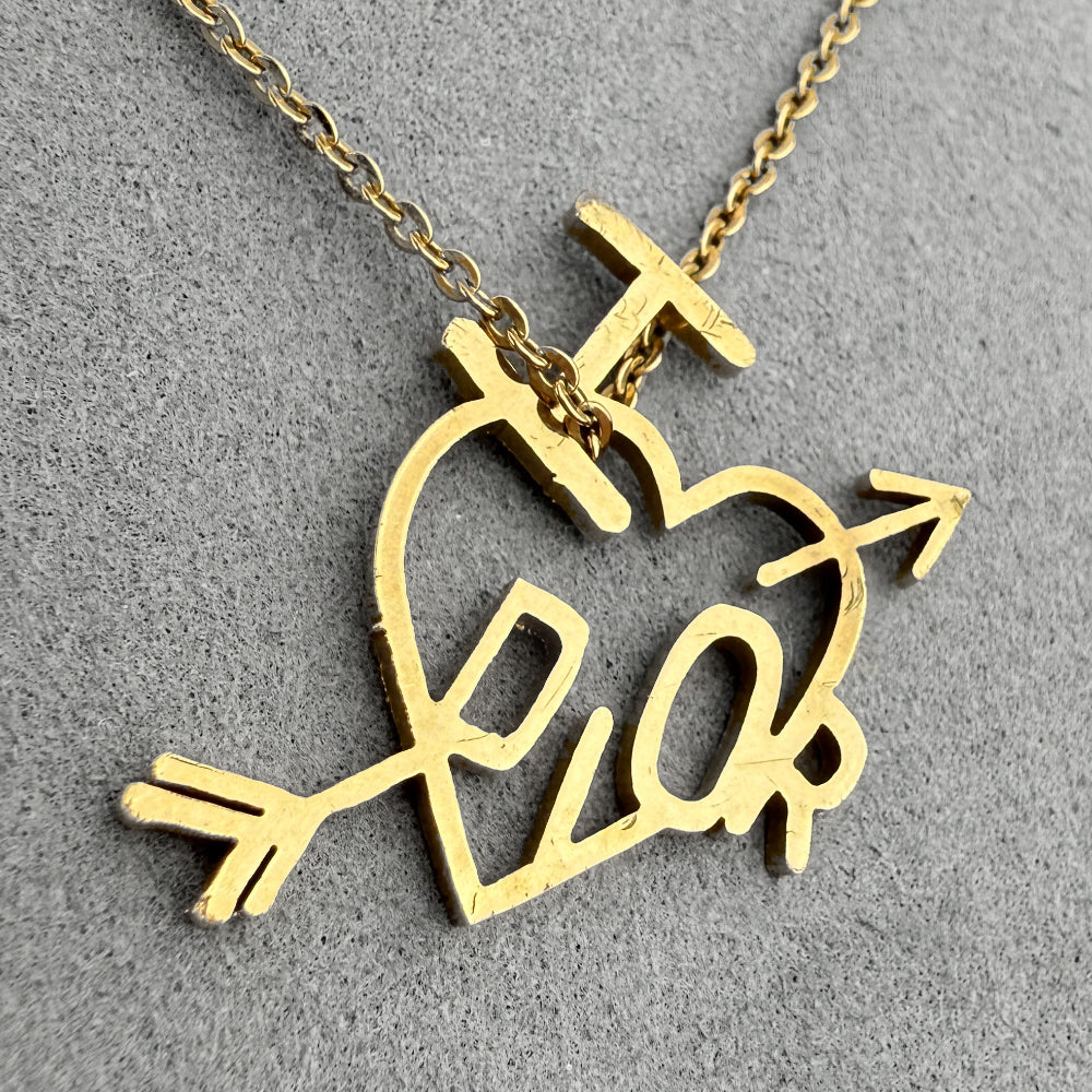 LHQ1418 CHRISTIAN DIOR Heart & Arrow Gold Necklace LHQ1418