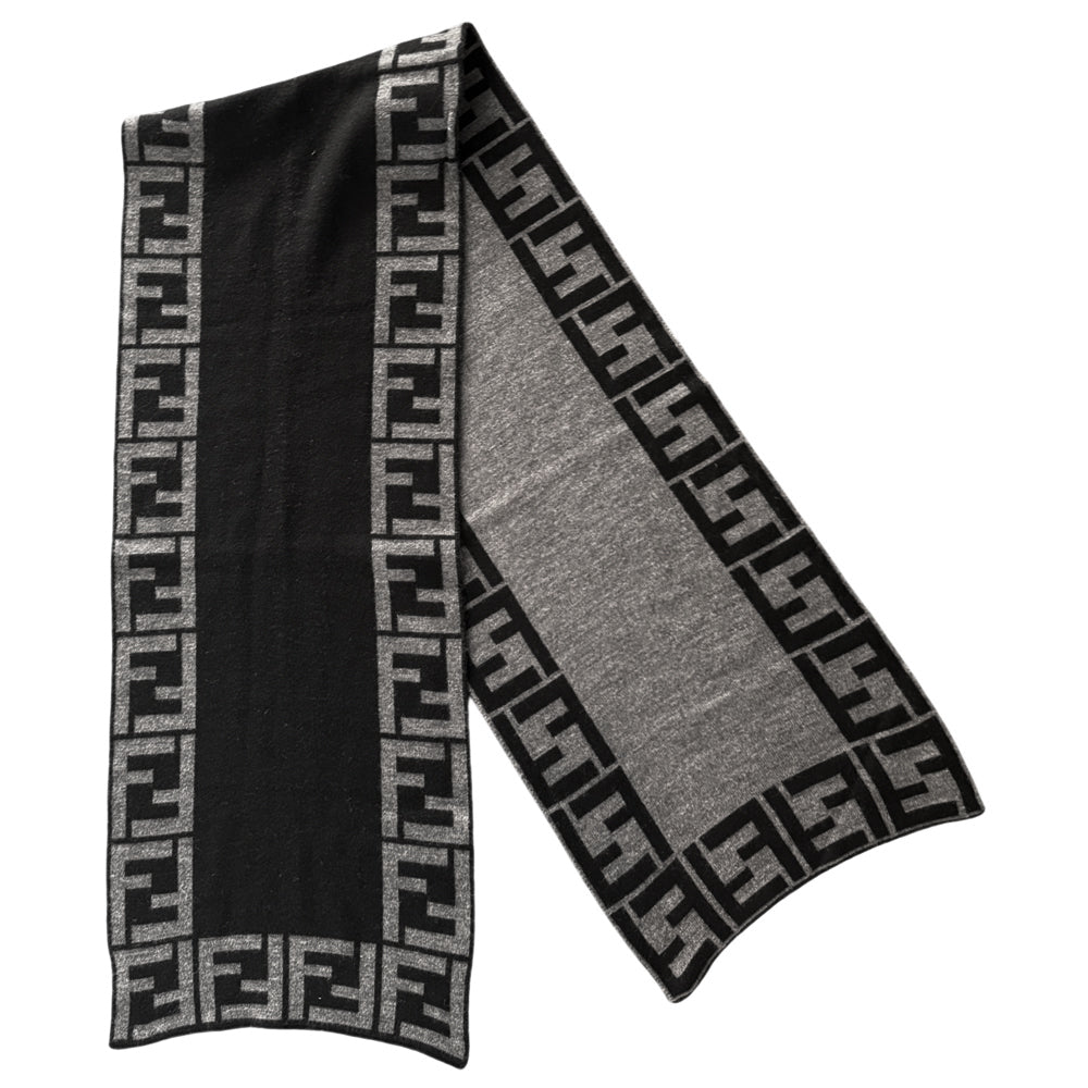 FENDI FF Black & Grey Wool Scarf LHQ1419