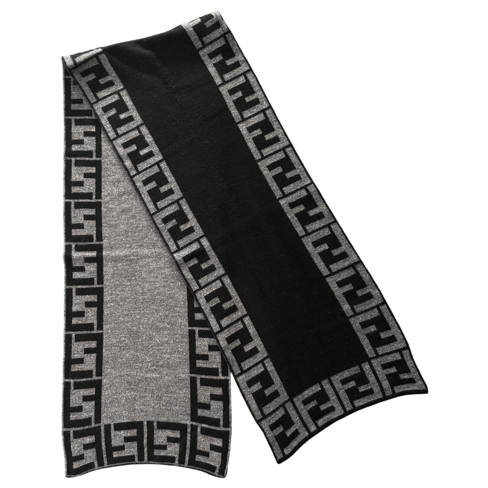FENDI FF Black & Grey Wool Scarf LHQ1419