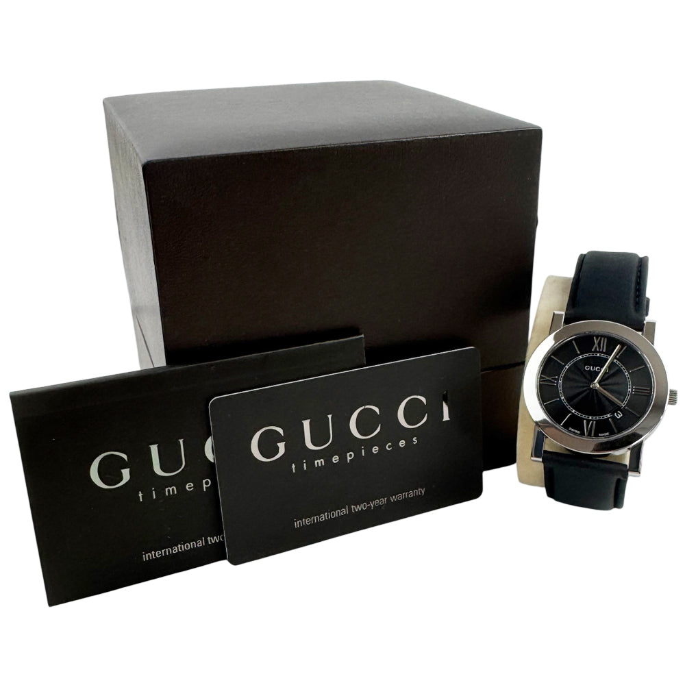 GUCCI Mens Silver & Black Watch LHQ1423
