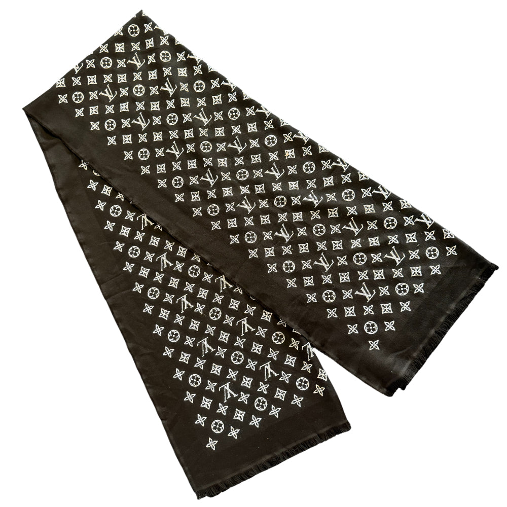 LOUIS VUITTON Monogram Black/Silver Shine scarf LHQ1440
