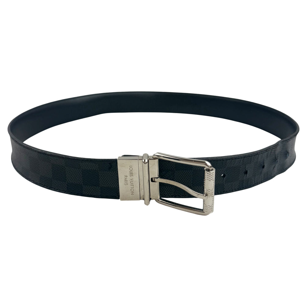 LOUIS VUITTON Damier Graphite Reversible Santur Mens Belt Size 36" LHQ1442