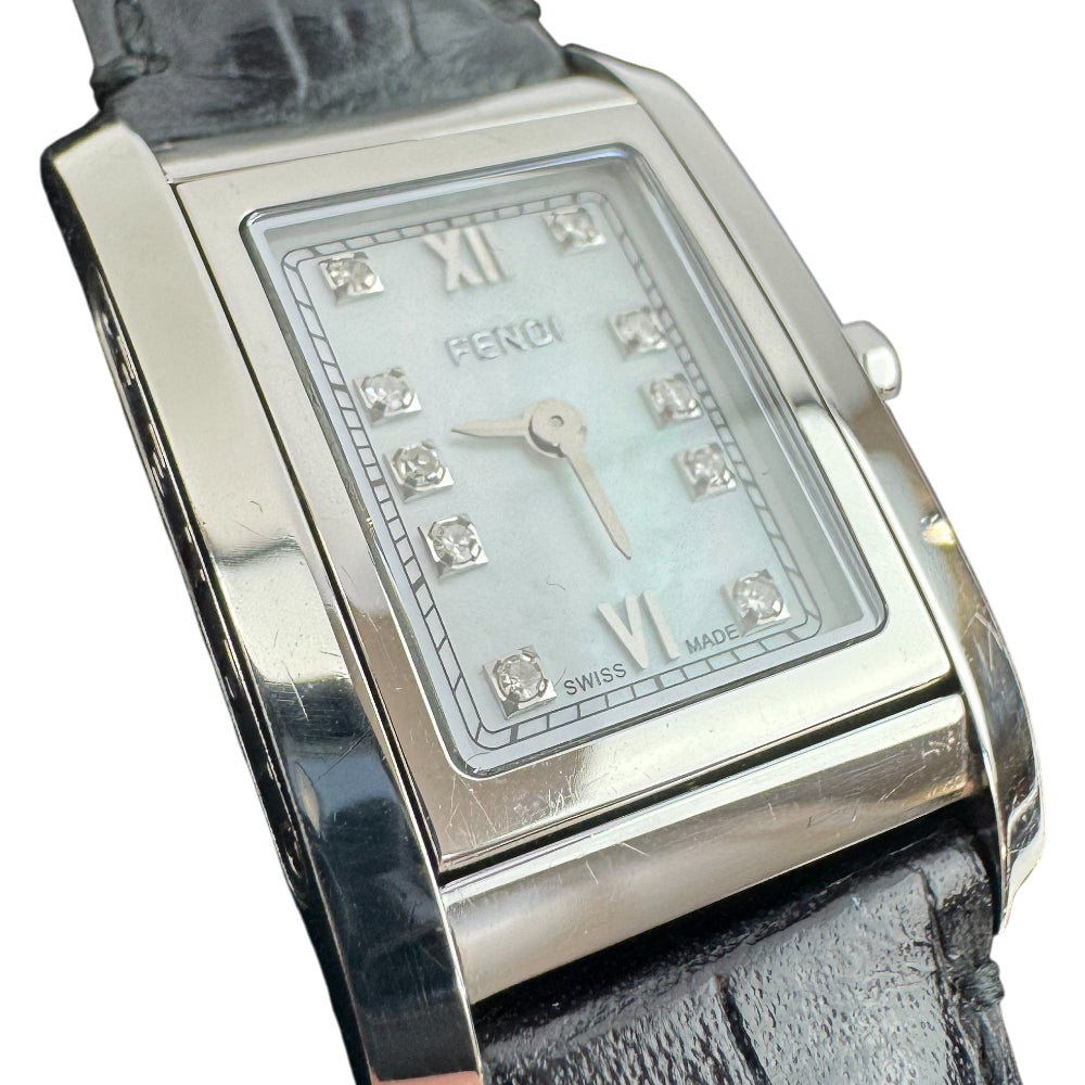 FENDI Ladies Turnface Pearl & Crystal Silver Watch LHQ1443
