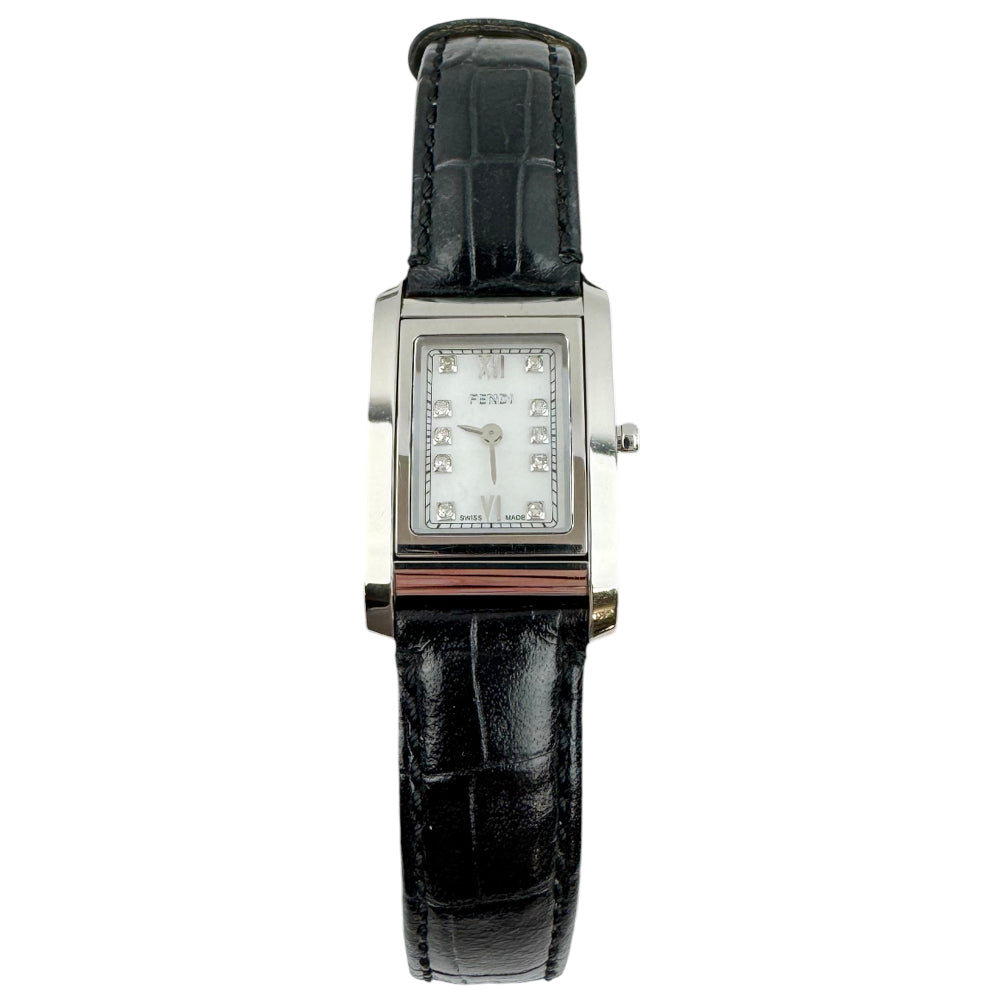 FENDI Ladies Turnface Pearl & Crystal Silver Watch LHQ1443