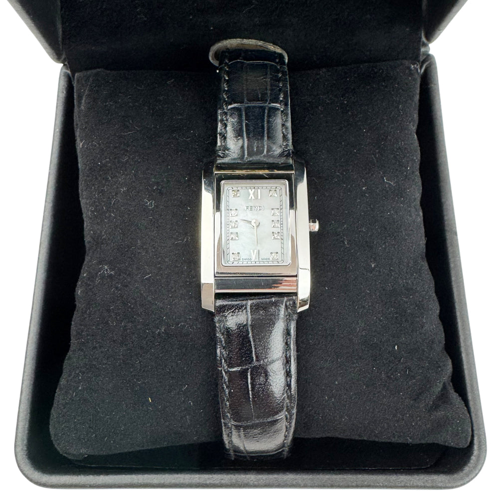FENDI Ladies Turnface Pearl & Crystal Silver Watch LHQ1443
