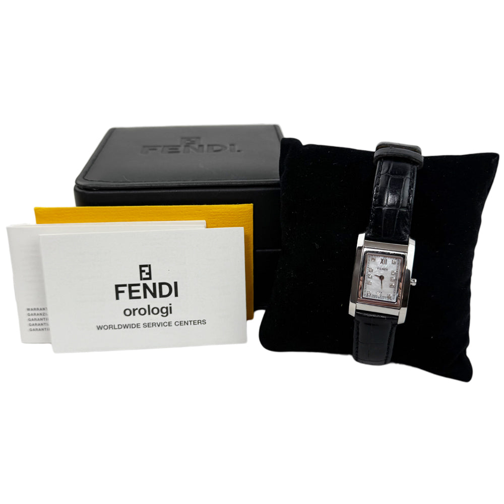 FENDI Ladies Turnface Pearl & Crystal Silver Watch LHQ1443