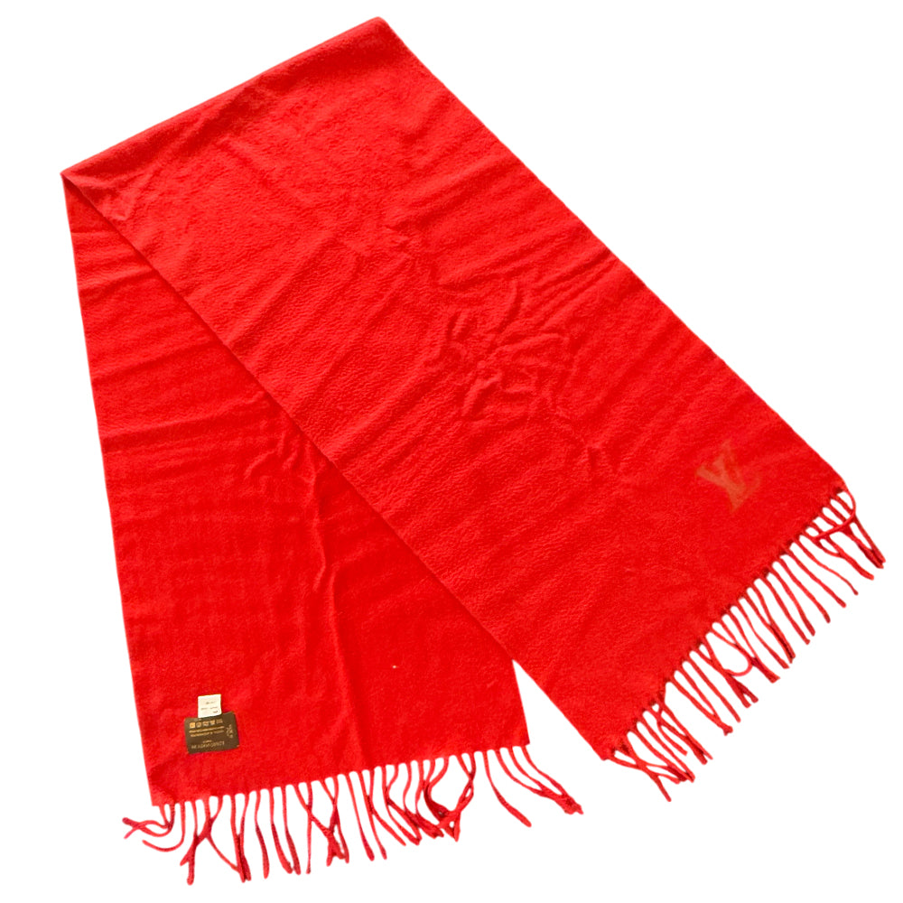 LOUIS VUITTON LV Red Cashmere Scarf LHQ1452