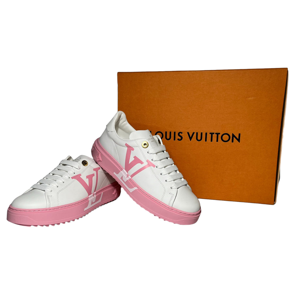 LOUIS VUITTON Women's White/Pink Time Out Trainers Size 4.5 UK LHQ146