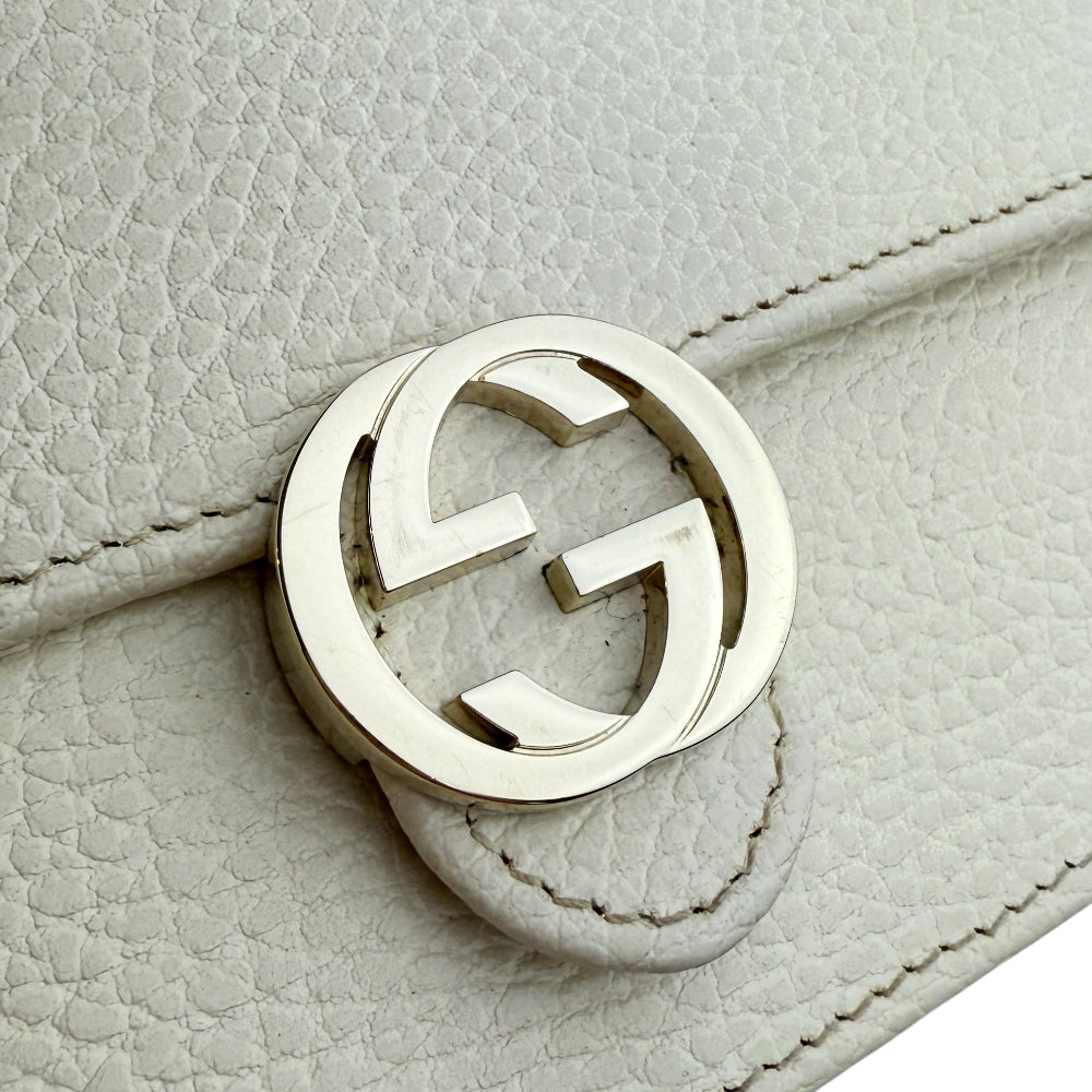 GUCCI GG Cream Leather Shoulder Clutch Bag LHQ1465