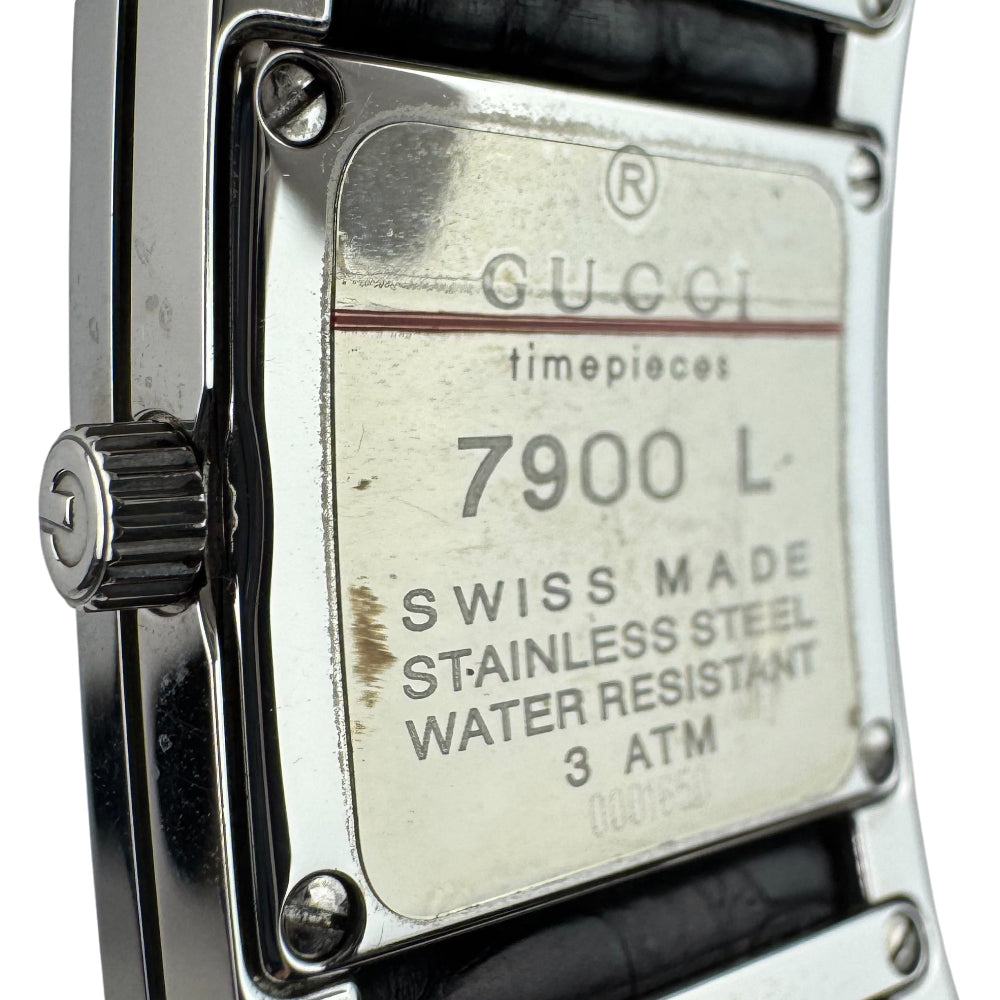 GUCCI Black Dial Silver Leather Strap Ladies Watch LHQ1472