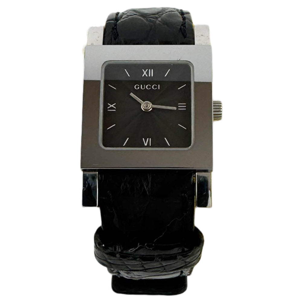 GUCCI Black Dial Silver Leather Strap Ladies Watch LHQ1472